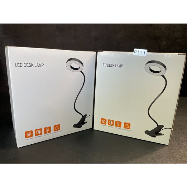 Lot of 2 LED Desk Lamps - Flexible Gooseneck Design, Clamps on Anywhere! (Black) - New