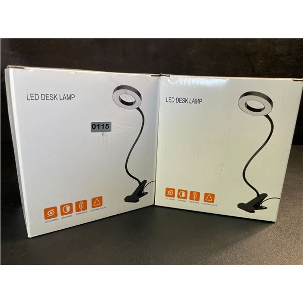 Lot of 2 LED Desk Lamps - Flexible Gooseneck Design, Clamps on Anywhere! (Black) - New