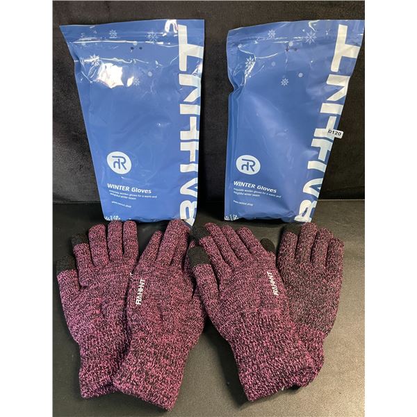 2 Pairs of Rahhint Touchscreen Capacitive Adult Winter Gloves - Pink/Black Warm Gloves (Size XL) New