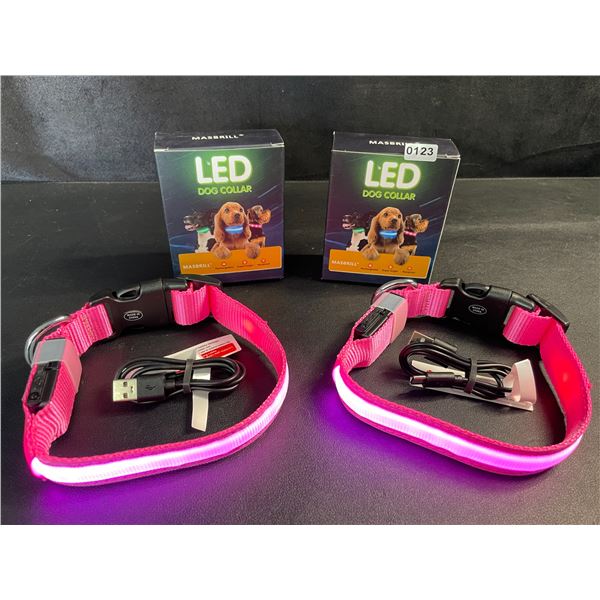 2 Masbrill LED Light-Up Dog Collars - Rechargeable/Rainproof Super-Bright Design (Size S - Pink) New