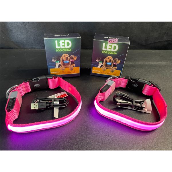 2 Masbrill LED Light-Up Dog Collars - Rechargeable/Rainproof Super-Bright Design (Size S - Pink) New