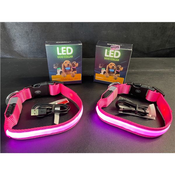2 Masbrill LED Light-Up Dog Collars - Rechargeable/Rainproof Super-Bright Design (Size S - Pink) New