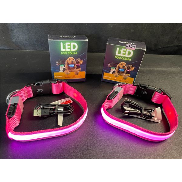 2 Masbrill LED Light-Up Dog Collars - Rechargeable/Rainproof Super-Bright Design (Size S - Pink) New