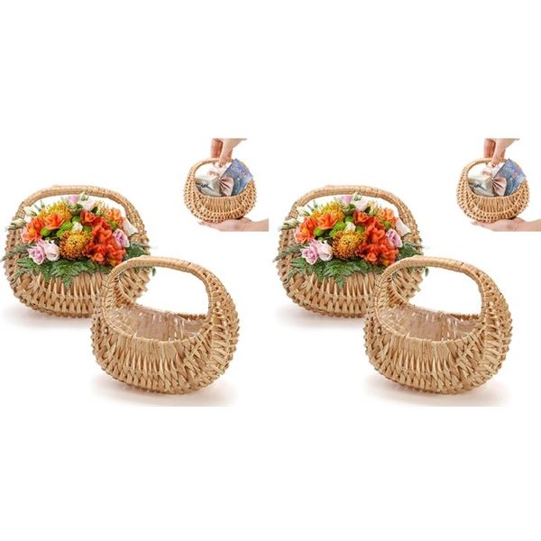 Lot of 4 Wicker Baskets with Handles - Great for Flowers, DIY Crafts, Gifts, Easter, Weddings - New