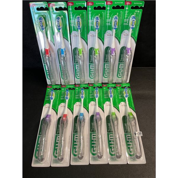 Lot of 12 G.U.M. Travel/Foldable Toothbrushes with Built-In Travel/Compact Case - New Sealed