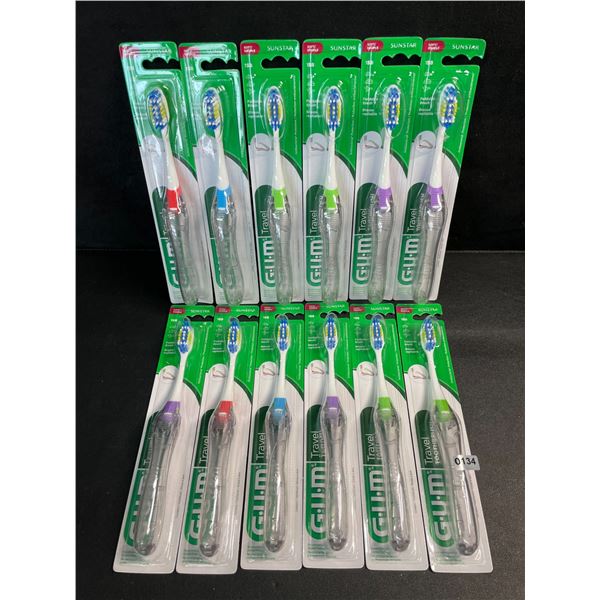 Lot of 12 G.U.M. Travel/Foldable Toothbrushes with Built-In Travel/Compact Case - New Sealed