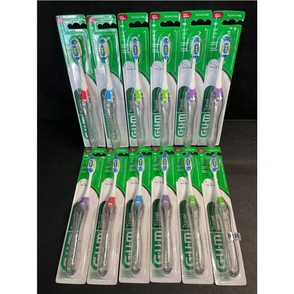 Lot of 12 G.U.M. Travel/Foldable Toothbrushes with Built-In Travel/Compact Case - New Sealed