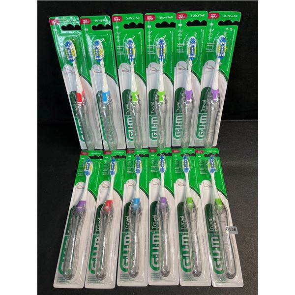 Lot of 12 G.U.M. Travel/Foldable Toothbrushes with Built-In Travel/Compact Case - New Sealed