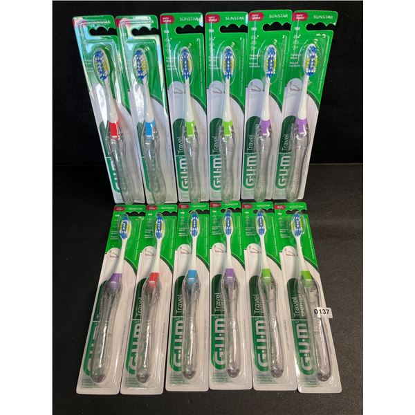 Lot of 12 G.U.M. Travel/Foldable Toothbrushes with Built-In Travel/Compact Case - New Sealed