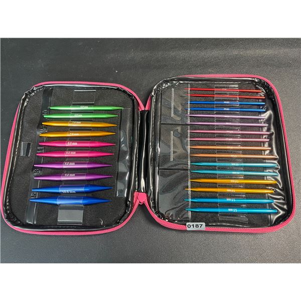Colorful Aluminum Knitting Needles Set with Pink Storage Bag - for DIY Knitting/Crafting - New