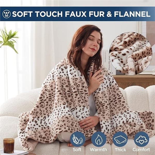 Electric Heated Blanket (72" x 84") Leopard Print; 4 Heat Settings; Ultra-Soft; Timer Settings - NEW