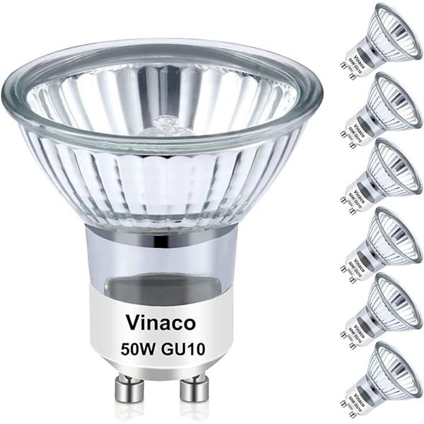 6-Pack Vinaco GU10 Light Bulbs - 50W Halogen Bulbs; Warm White 2800K, Dimmable, GU10 Base - New!