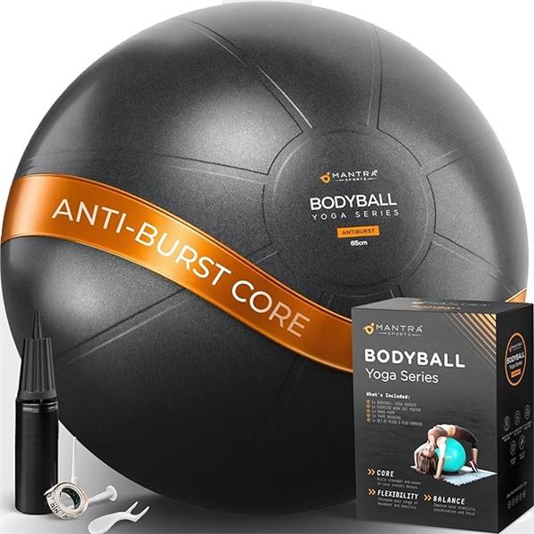MantraSports Bodyball Yoga Series 65cm Exercise/Yoga Ball (Black) for Pilates/Home Fitness - New
