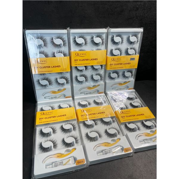 6 Packs of Quewel DIY Cluster Lashes (8 Pairs Each) with Applicator Glue & Tweezers - New