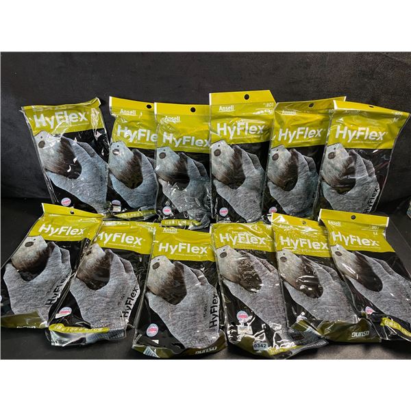12-Pairs Ansell HyFlex Light Duty Industrial Gloves - Black Foam Nitrile Coating/Knit Wrist Cuff (M)