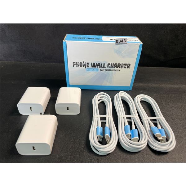 3-Pack iPhone Fast Chargers - 3x Cords & 3x Wall Blocks Included (Lightning to USB-C) - New