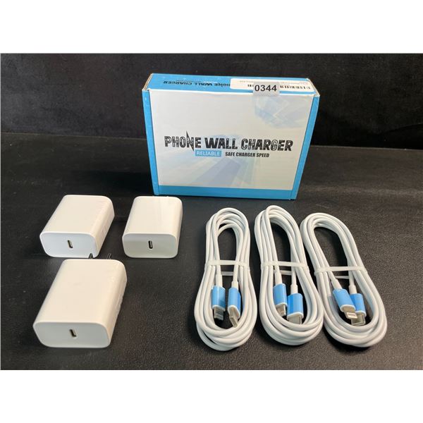 3-Pack iPhone Fast Chargers - 3x Cords & 3x Wall Blocks Included (Lightning to USB-C) - New