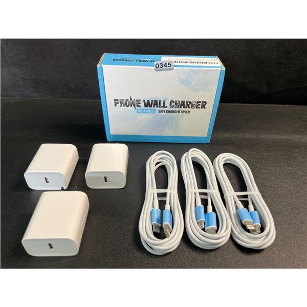 3-Pack iPhone Fast Chargers - 3x Cords & 3x Wall Blocks Included (Lightning to USB-C) - New