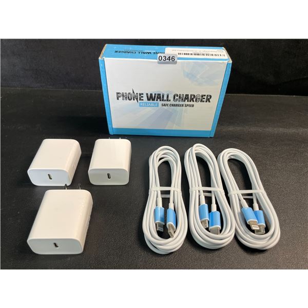 3-Pack iPhone Fast Chargers - 3x Cords & 3x Wall Blocks Included (Lightning to USB-C) - New