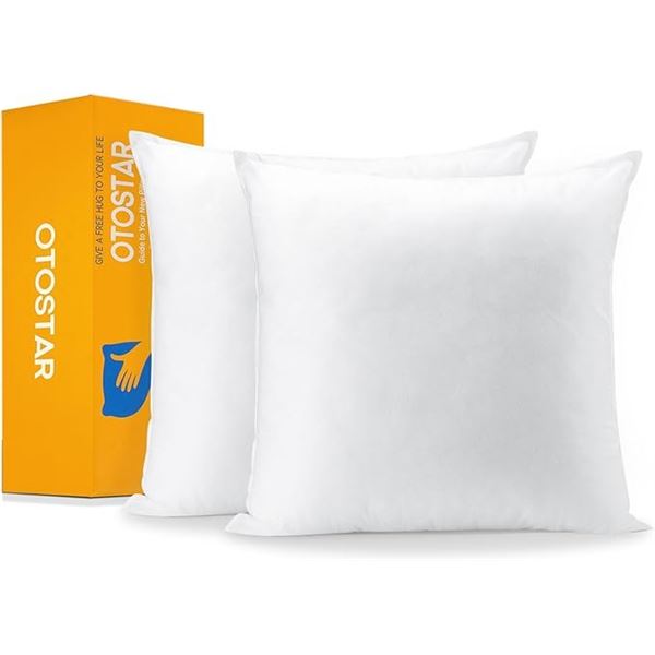 Otostar 2-Pack Throw Pillow Inserts (18" x 18") Fluffy Pillows for Sofa/Living Room/Bedroom - New