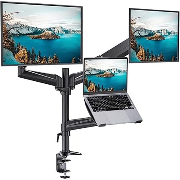 HUANUO Dual Monitor & Laptop Mount; Adjustable Gaming Monitor Arm w/ Tilt, Swivel, & Rotation - NEW!