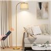 Image 2 : Karjoefar LED Modern 64" Tall Arch Floor Lamp (Gold) with Linen Shade; Bulb Included - Brand New!