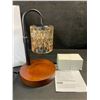 Image 9 : Electric Candle Warmer Lamp w/ Glass Shade & Walnut Wood Base, 2x Bulbs Included, Adjustable Height