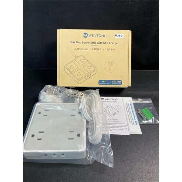 4-Outlet Flat Plug Power Strip Bar with USB Ports & 4Ft Extension Cord - Brand New!