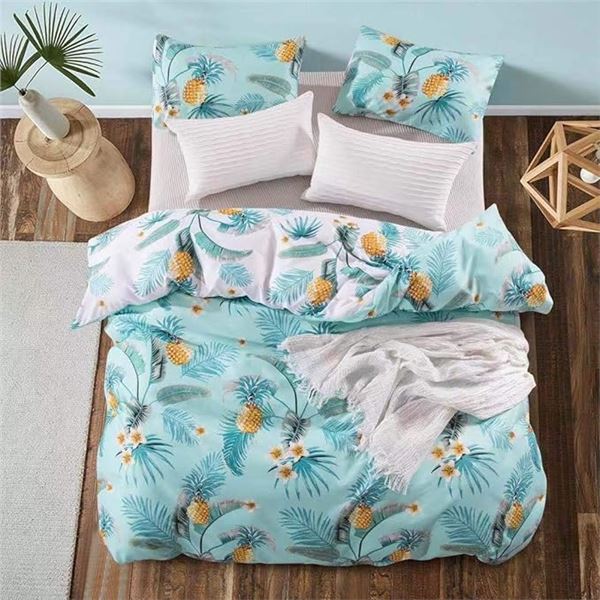 Twin Size Tropical Duvet Cover Set (1x Duvet Cover & 1 Pillow Case) 68" x 90" Pineapple/Floral - New