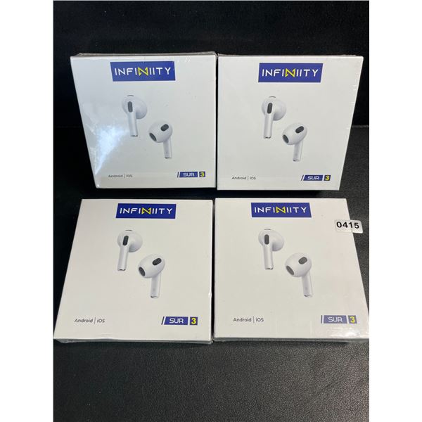 4 Pairs of Infinity SUR 3 Bluetooth Earbuds/Headphones - HiFi Sound/Comfortable Fit - New Sealed