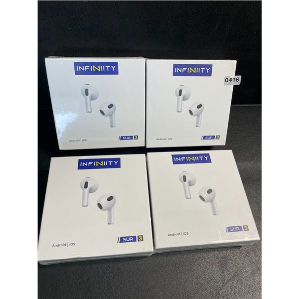 4 Pairs of Infinity SUR 3 Bluetooth Earbuds/Headphones - HiFi Sound/Comfortable Fit - New Sealed