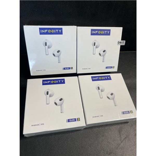 4 Pairs of Infinity SUR 3 Bluetooth Earbuds/Headphones - HiFi Sound/Comfortable Fit - New Sealed