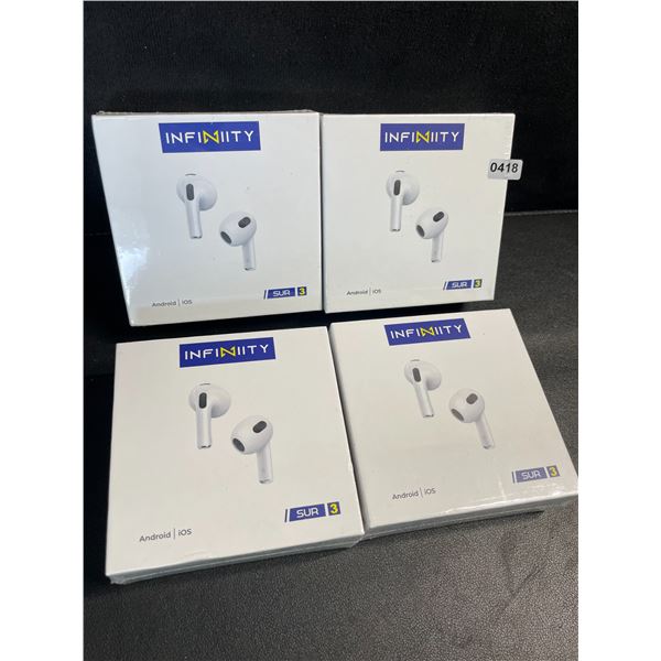 4 Pairs of Infinity SUR 3 Bluetooth Earbuds/Headphones - HiFi Sound/Comfortable Fit - New Sealed
