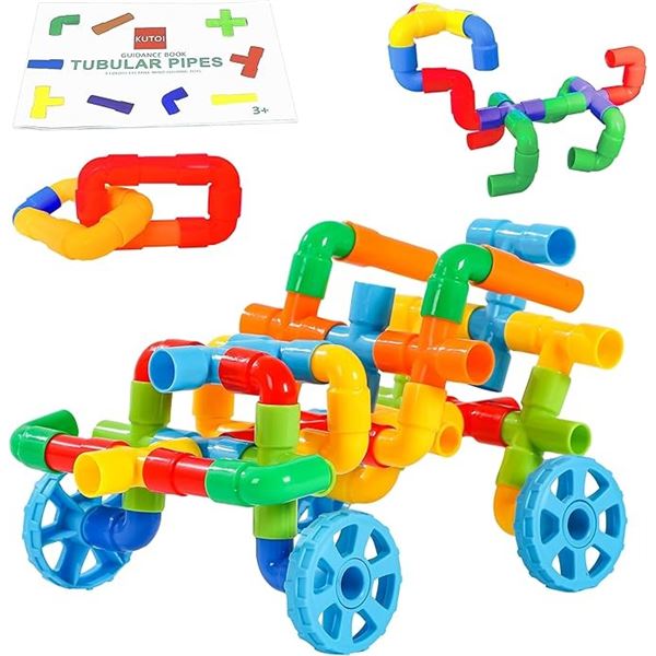 72PC Kids STEM Pipe Building Toy Play Set - Interactive Tubular Pipes - New