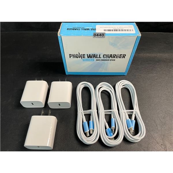 3-Pack iPhone Fast Chargers - 3x Cords & 3x Wall Blocks Included (Lightning to USB-C) - New