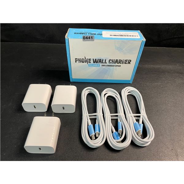 3-Pack iPhone Fast Chargers - 3x Cords & 3x Wall Blocks Included (Lightning to USB-C) - New