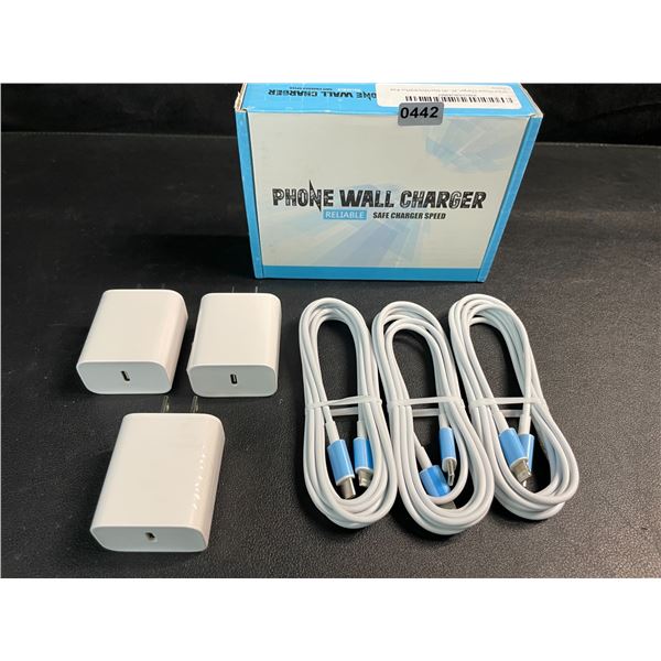 3-Pack iPhone Fast Chargers - 3x Cords & 3x Wall Blocks Included (Lightning to USB-C) - New