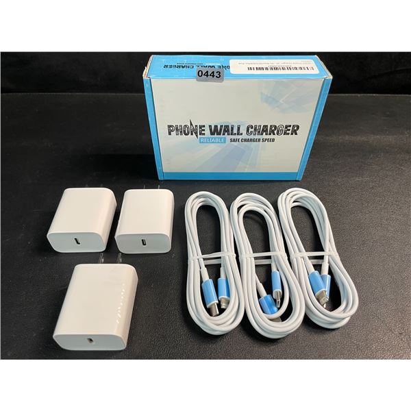 3-Pack iPhone Fast Chargers - 3x Cords & 3x Wall Blocks Included (Lightning to USB-C) - New