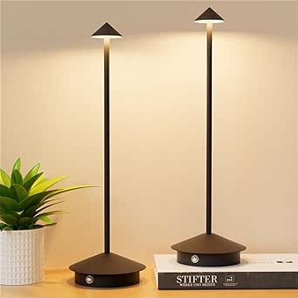 Aoceley 2-Pack 6000mAh Rechargeable/Cordless LED Table Lamps w/ Stepless Dimming - New