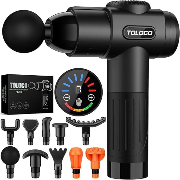 TOLOCO Handheld Deep-Tissue Massage Gun for Pain Relief; 10 Massage Heads, 7-Speeds - NEW