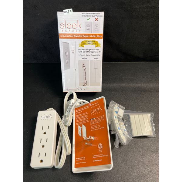 Sleek Socket Original Ultra-Thin Outlet Concealer w/ 3FT Cord & 3 Outlets; Hides Messy Cords! New