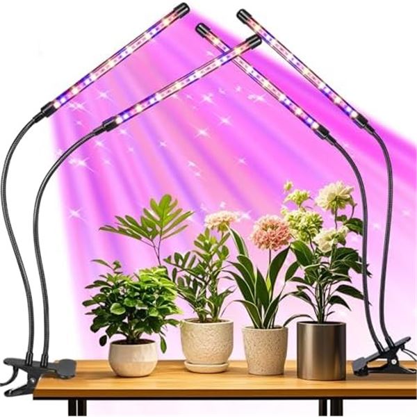 2-Pack LED Plant Grow Lights - 2-Head Flexible Full Spectrum Grow Lights with Timer - New!