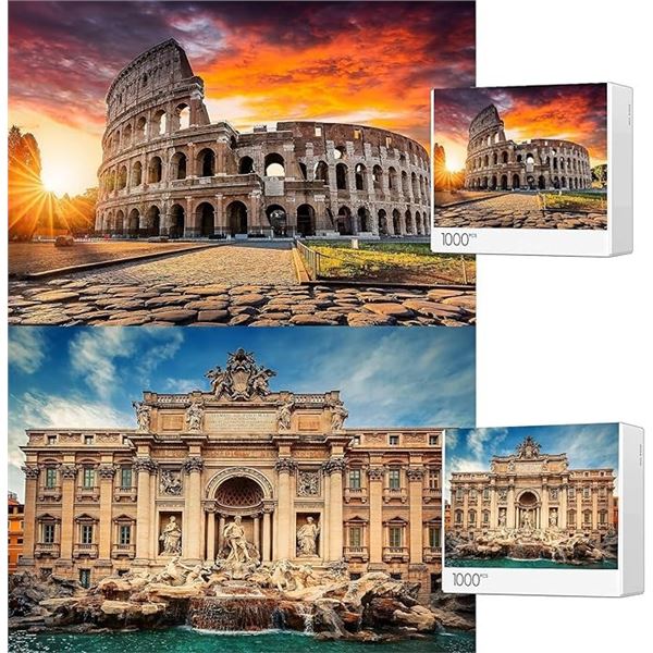 2-Pack 1000PC Puzzles for Adults - Trevi Fountain & Colosseum City - Challenging Puzzles; Brand New!