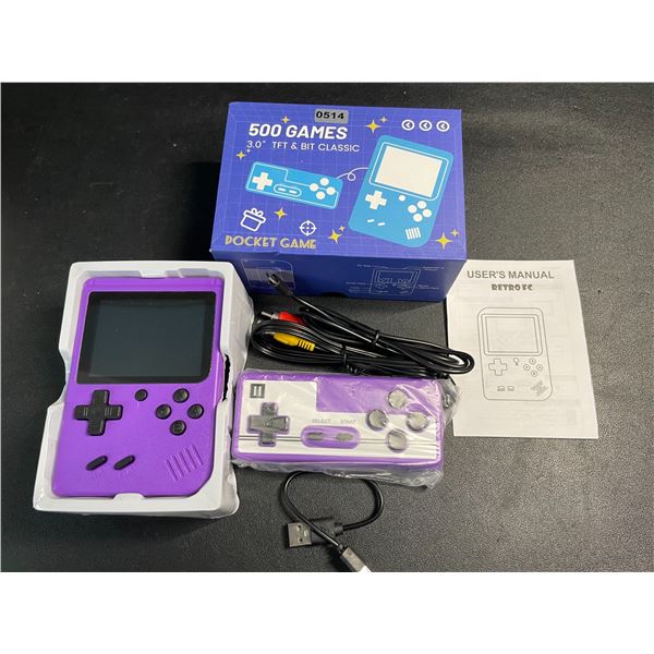 Handheld Retro Game Console w/ 3" Display - Loaded w/ 500 Classic Retro Games (Purple) - New