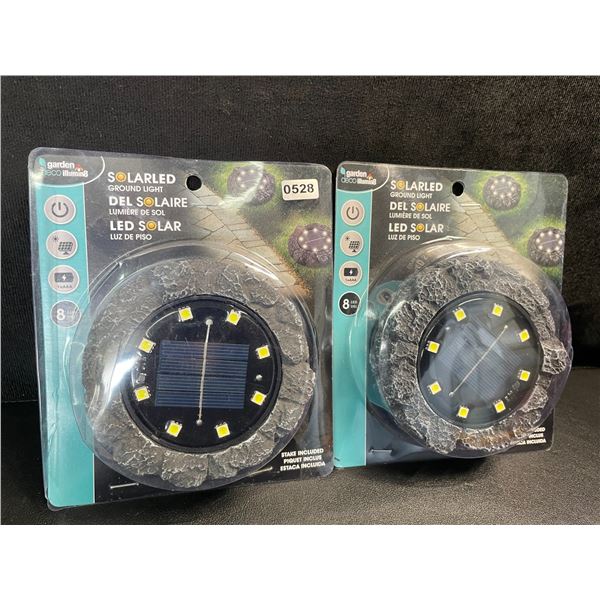 2 Packs Solar LED Ground Lights for Outdoors - 8 LED's Per Light, Stake Included - New