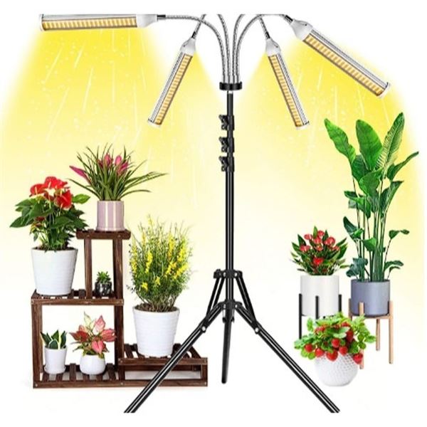 4-Head Floor LED Plant Grow Light with 63" Tripod Floor Stand, Full-Spectrum, Timer Settings - NEW!