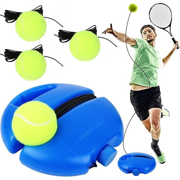Solo Tennis Trainer Set with 3 Rebound Balls - Portable Practice Trainer for Tennis Players - New