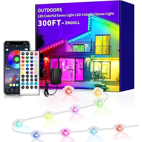 300FT Outdoor LED Colorful Lights/Waterproof Outdoor Eaves Lights Kit w/ App & Remote Control - New