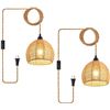Image 1 : 2-Pack Rustic Farmhouse Rattan Hanging Pendant Lights (Plug-In Design) w/ Natural Rope Detail - New!