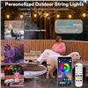 Image 8 : 49FT Smart Outdoor RGBW String Lights; Waterproof/Shatterproof Patio Lights w/ App Control - NEW
